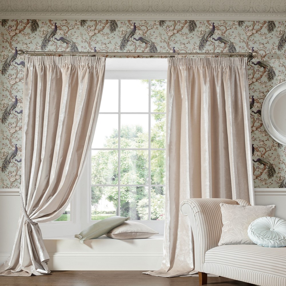 Loretta Velvet Header Tape Lined Curtains by Laura Ashley in Pale Truffle